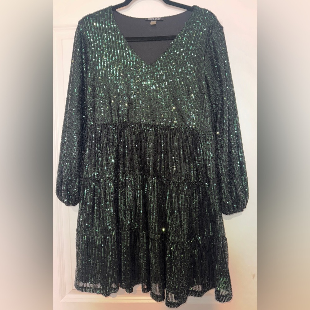 Cable and Gauge Lg Green Sequin Mini Dress Womens